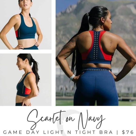 Zyia Active Game Day Light n Tight Bra Navy Scarlet Size M - Picture 1 of 5